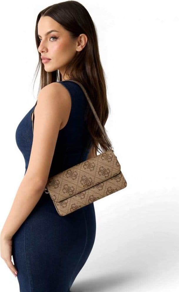 GUESS Guess Borsa a Spalla Sadie Flap Donna Latte Logo in Materiale Sintetico con Patta e Monogramma - 4