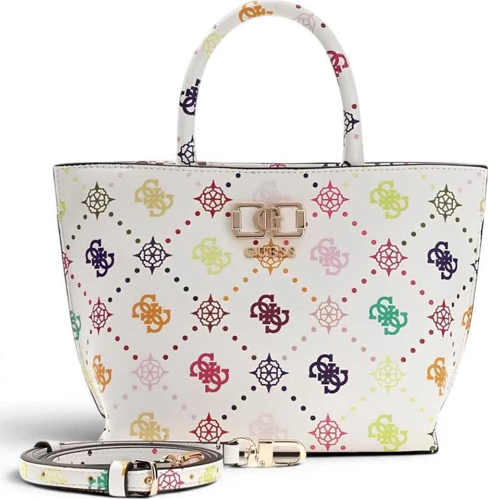 GUESS Guess Borsa Emelie Logo Mini Tote Donna Multi Logo in Tessuto con Chiusura Lampo e Tracolla - 6