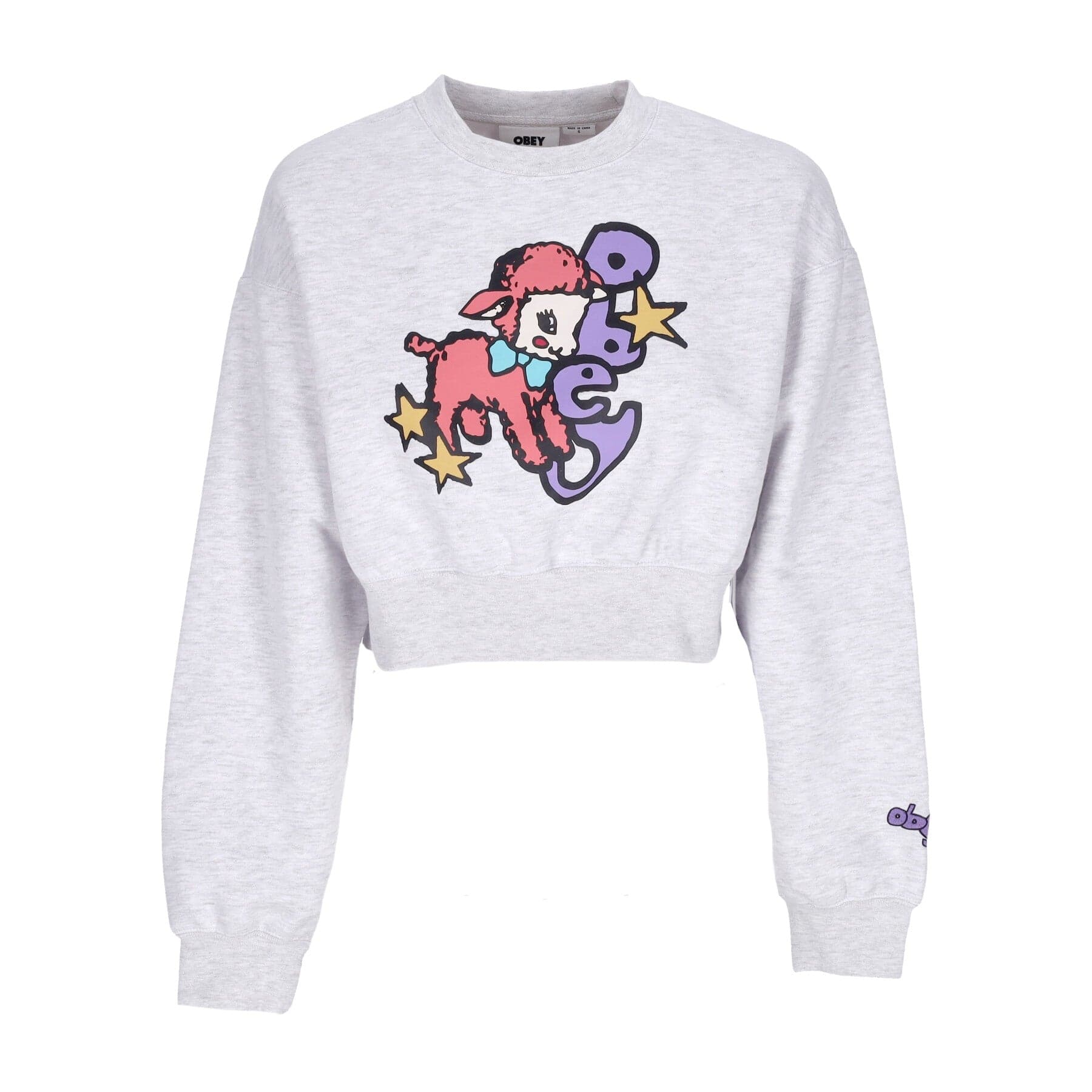 OBEY Felpa Girocollo Corta Donna Little Lamb Baby Crew Specialty Fleece Ash Grey - 3