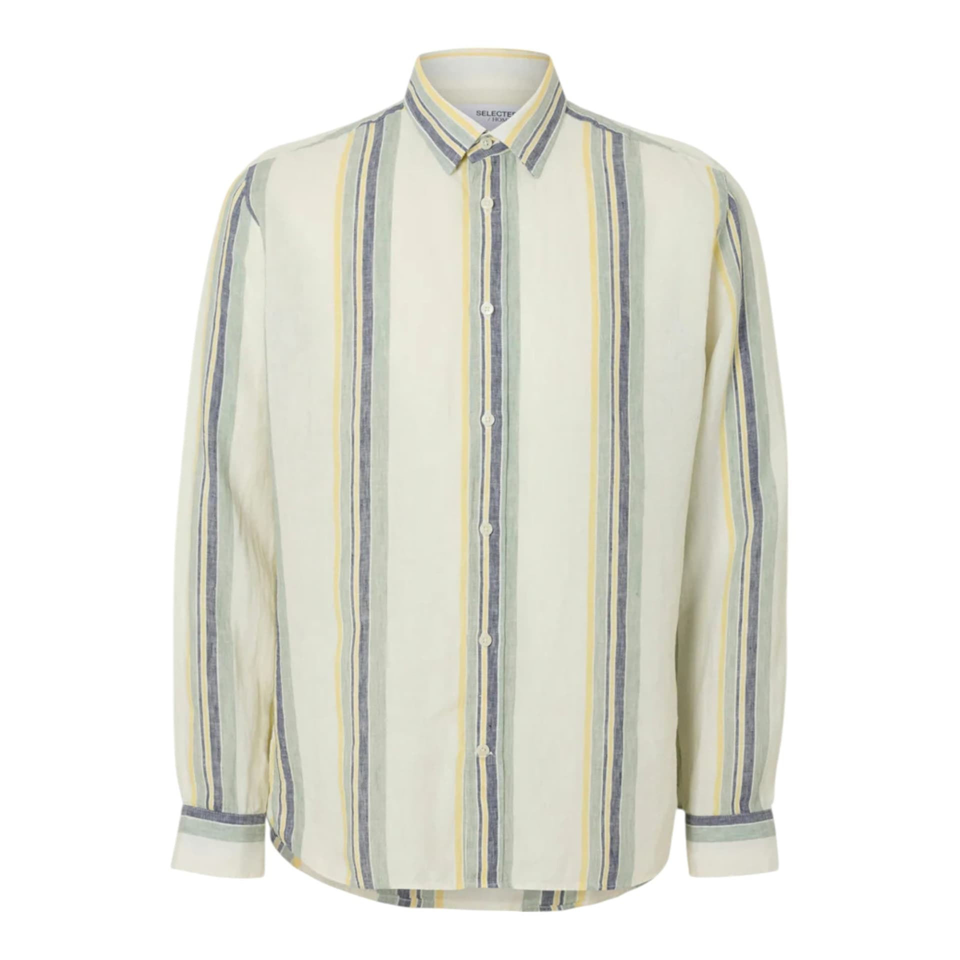 SELECTED HOMME selected homme reg kylian linen ls shirt - egret/multi stripe - 5