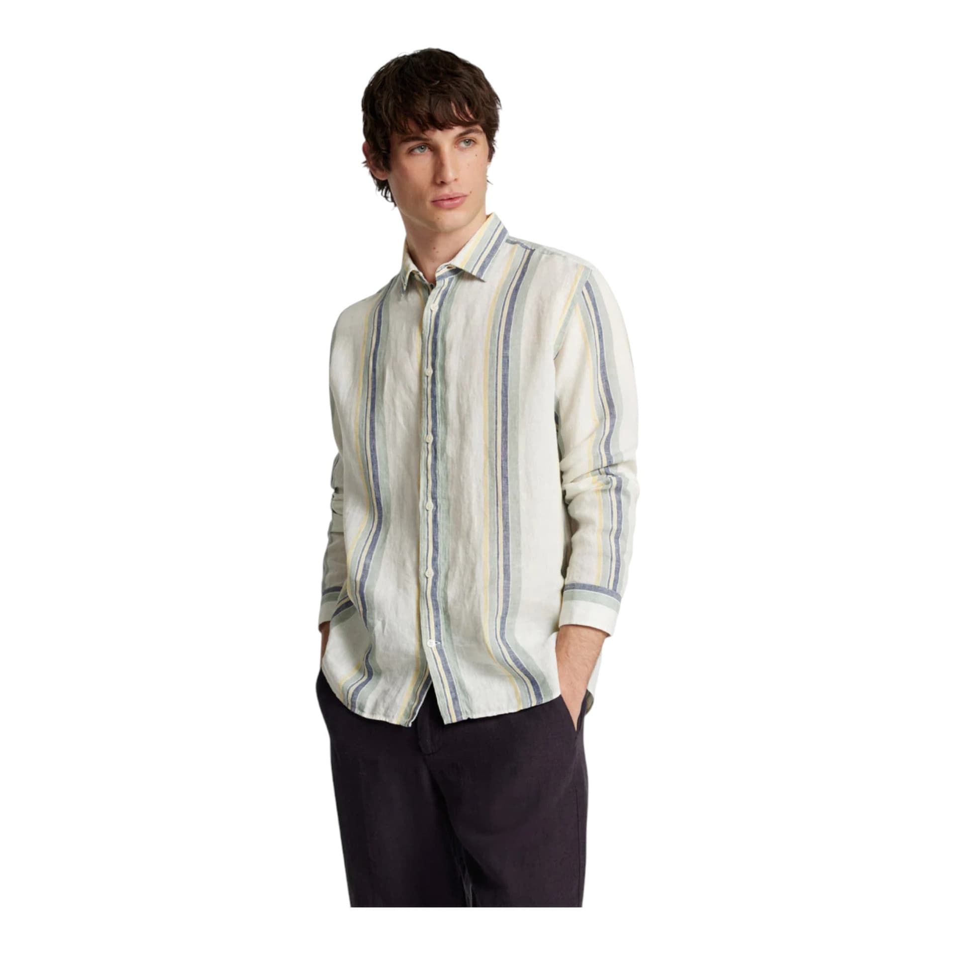 SELECTED HOMME selected homme reg kylian linen ls shirt - egret/multi stripe - 2