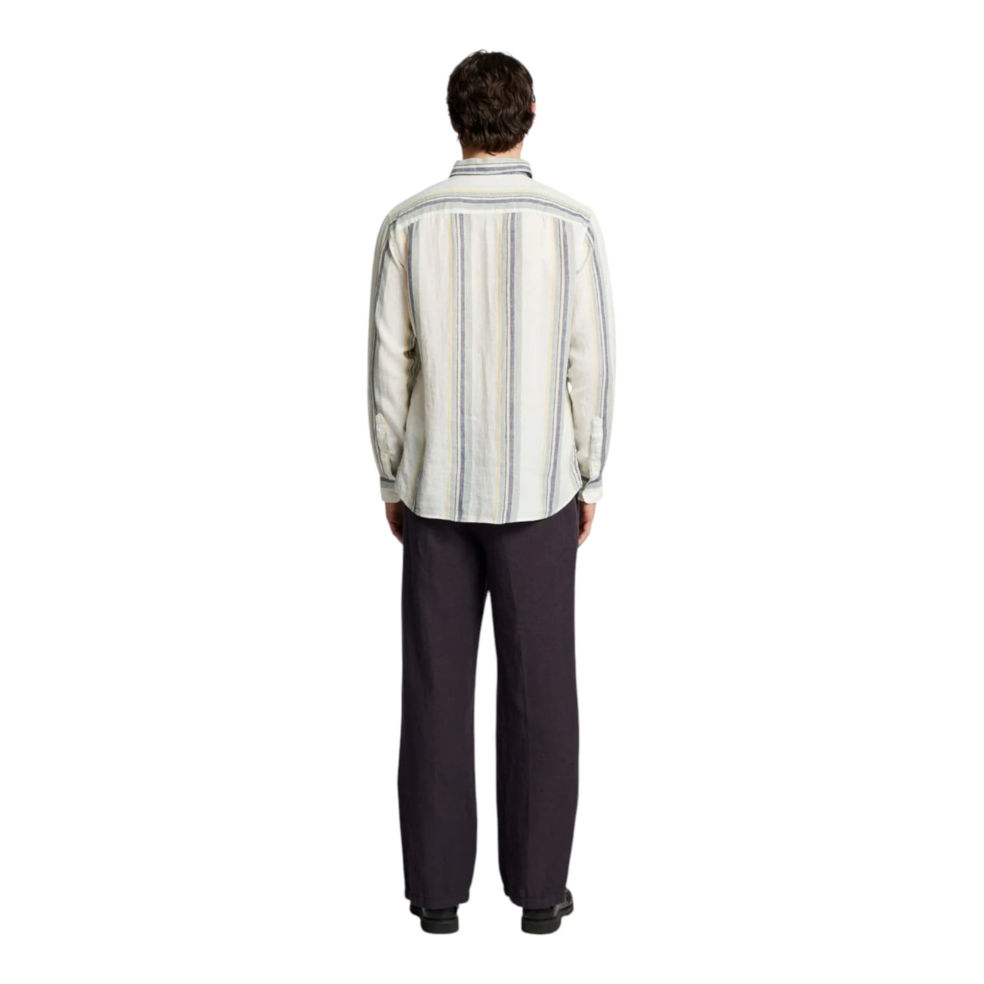 SELECTED HOMME selected homme reg kylian linen ls shirt - egret/multi stripe - 3