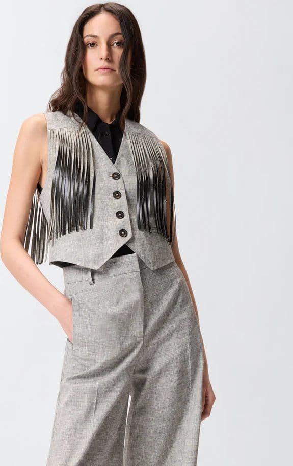 Pinko   BORETTO GILET FIAMMATO LINO COTONE SS26 - 3