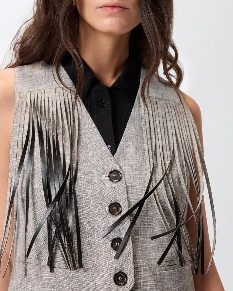 Pinko   BORETTO GILET FIAMMATO LINO COTONE SS26 - 4