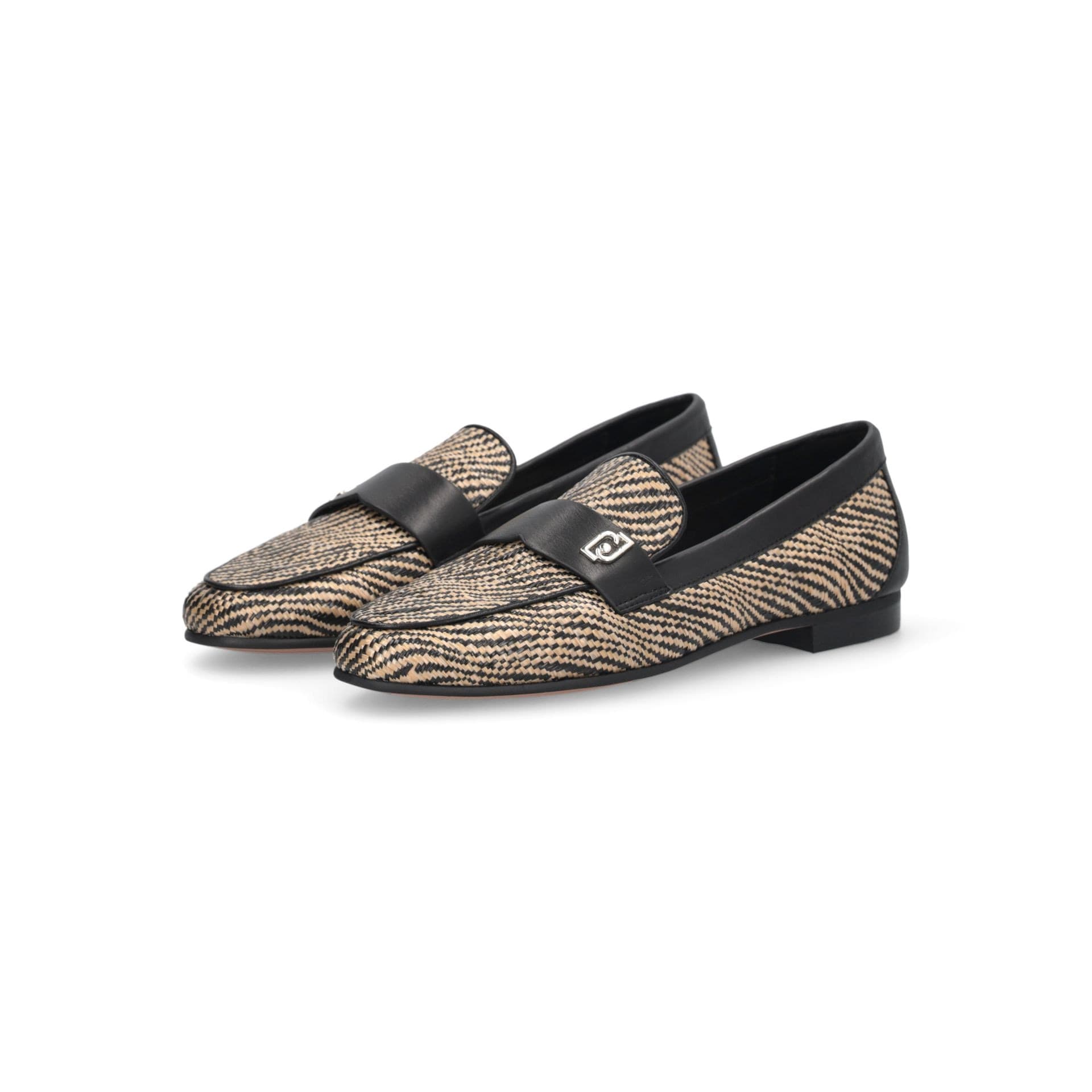 LIU JO Liu Jo Mocassini Donna Emel 05 in Rafia e Pelle con Morsetto Logo Suola Flat Neri - 2