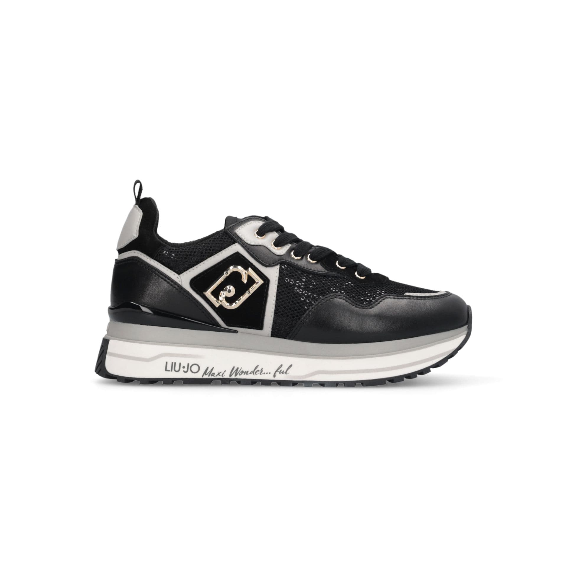 LIU JO Liu Jo Sneakers Donna Platform Maxi Wonder 01 in Pelle Mesh e Paillettes con Suola Multistrato Nere - 6