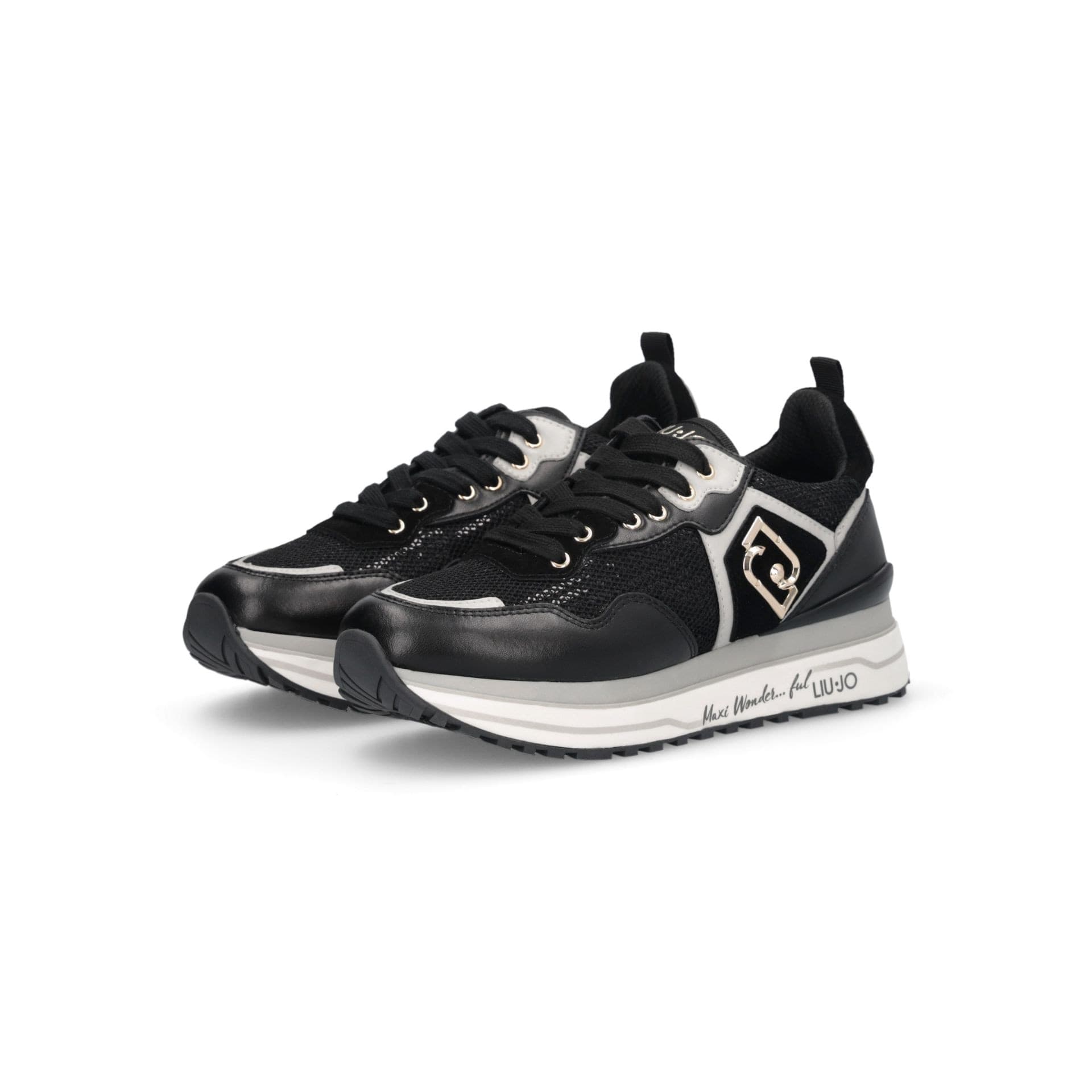 LIU JO Liu Jo Sneakers Donna Platform Maxi Wonder 01 in Pelle Mesh e Paillettes con Suola Multistrato Nere - 2