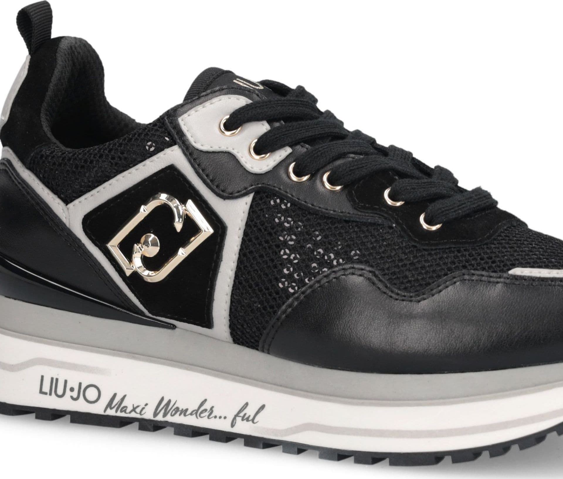LIU JO Liu Jo Sneakers Donna Platform Maxi Wonder 01 in Pelle Mesh e Paillettes con Suola Multistrato Nere - 5