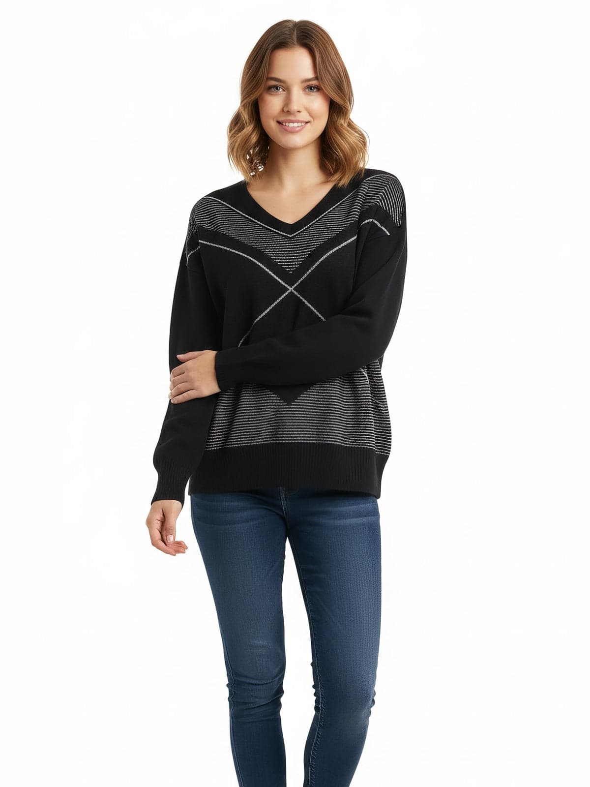 Dexterior maglie donna d.exterior - intarsio lux scollo v - nero - 2