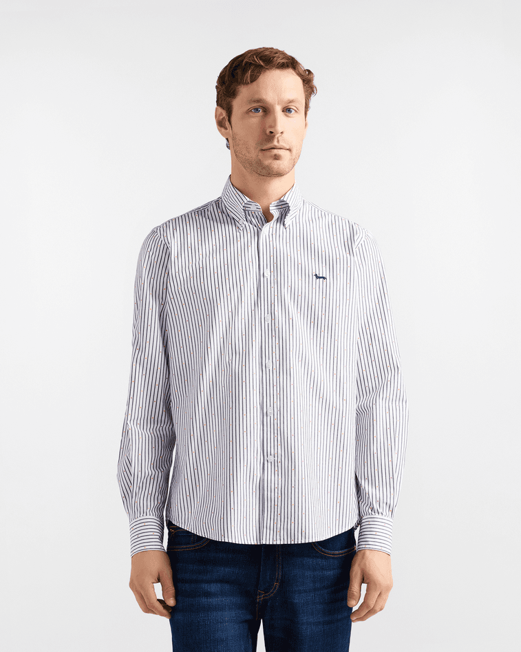 Harmont&amp;blaine camicia a righe e micro fantasia uomo blu navy - 5