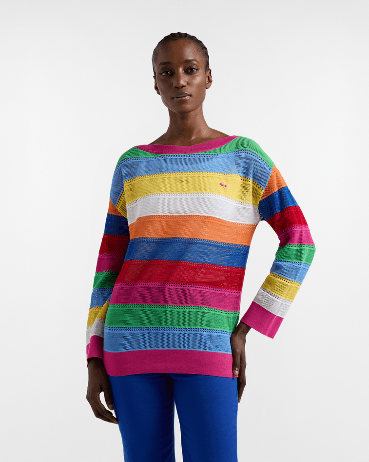 Harmont&amp;blaine maglia righe multicolor effetto rete donna orchidea - 5