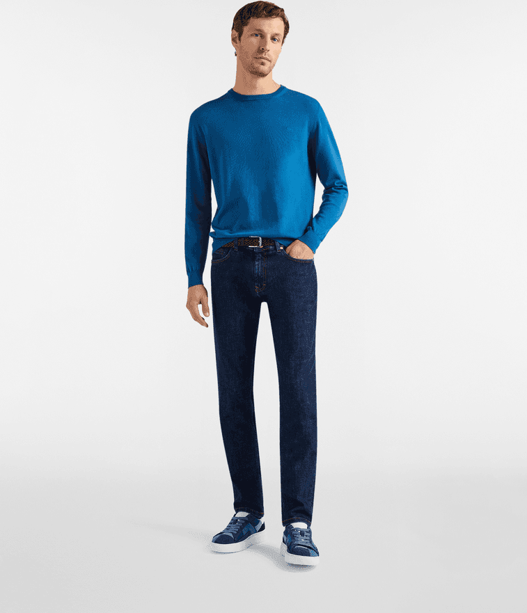 Harmont&amp;blaine pullover girocollo in cotone uomo blu - 3