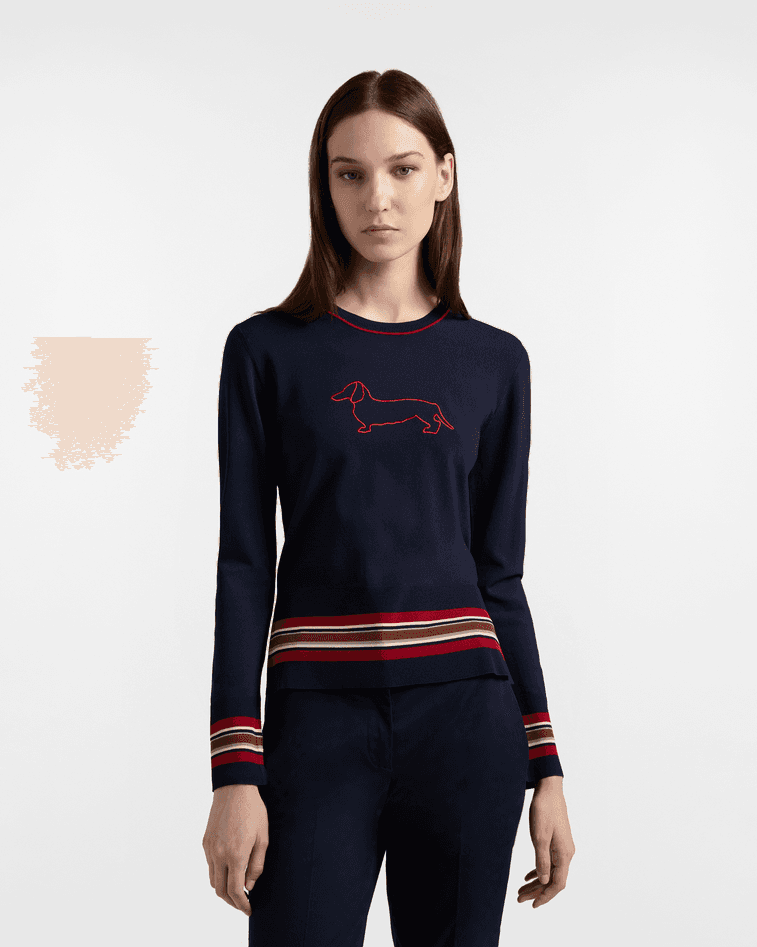 Harmont&amp;blaine maglia girocollo con maxi bassotto donna blu navy - 5