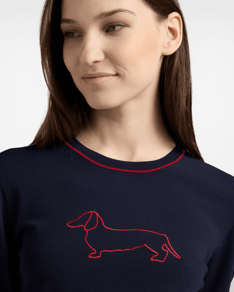 Harmont&amp;blaine maglia girocollo con maxi bassotto donna blu navy - 2