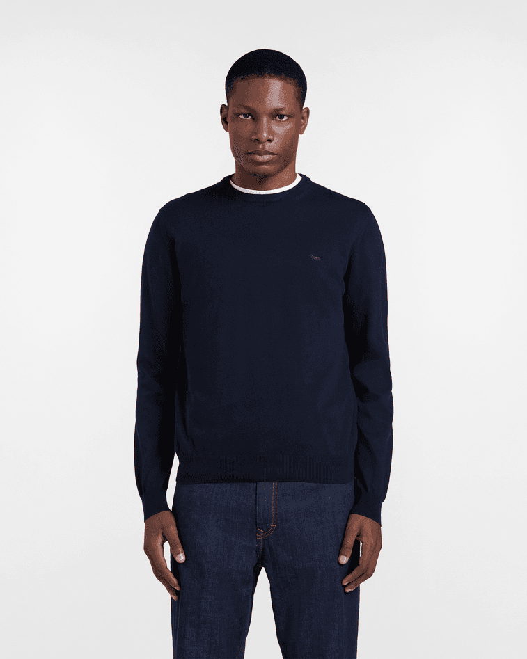Harmont&amp;blaine pullover girocollo in cotone uomo blu navy - 5