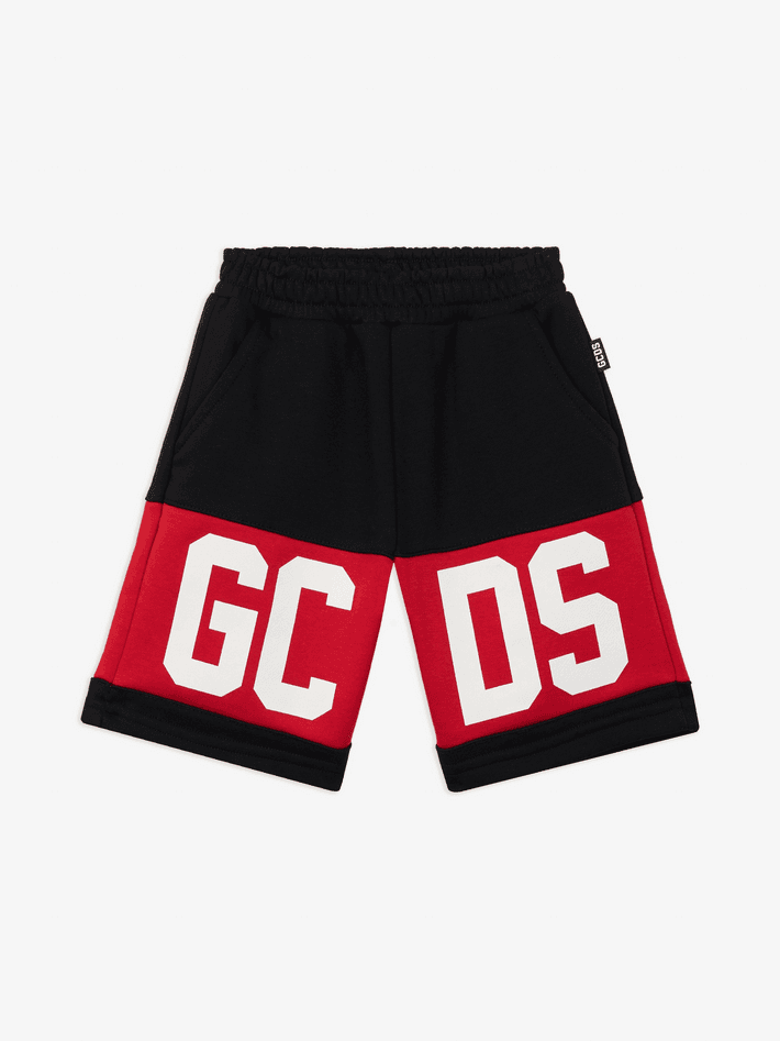 GCDS KIDS shorts tuta band logo bambino/a nero e rosso - 3