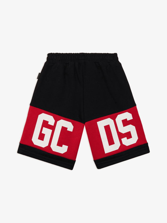 GCDS KIDS shorts tuta band logo bambino/a nero e rosso - 2