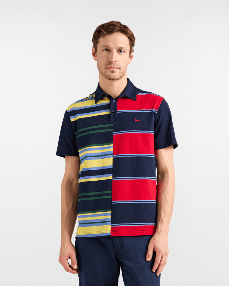 Harmont&amp;blaine polo patchwork righe uomo blu - 5