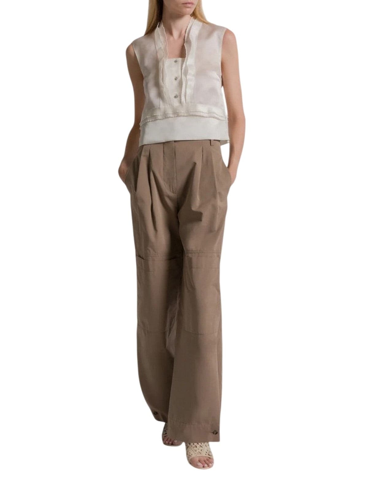 Alberta Ferretti pantaloni donna alberta ferretti - pantalone cotone utility - marrone - 2