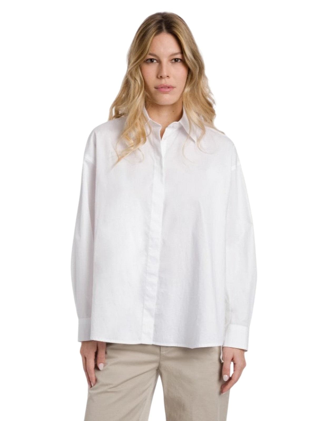 DONDUP camicie donna dondup - camicia over in gabardina tinto filo - bianco - 2