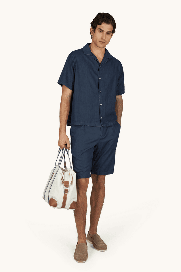 Paul&amp;Shark bermuda in denim leggero di cotone giza uomo blu - 2