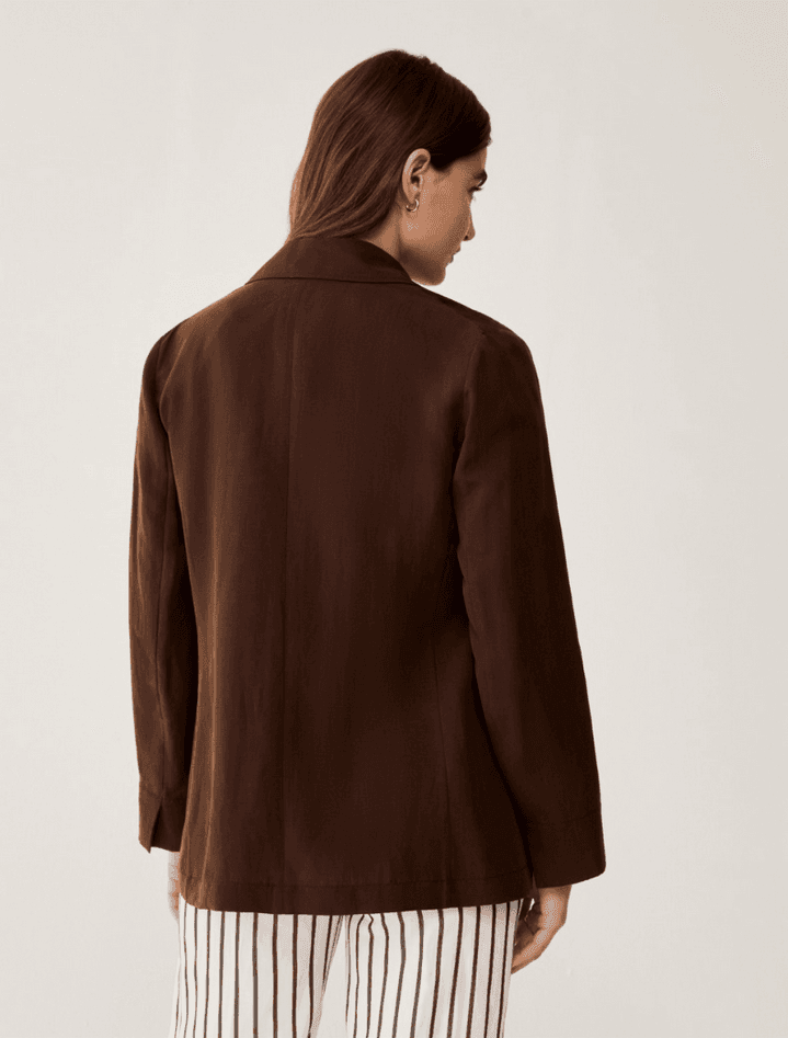 PENNYBLACK blazer in blend di lino donna cioccolato - 5