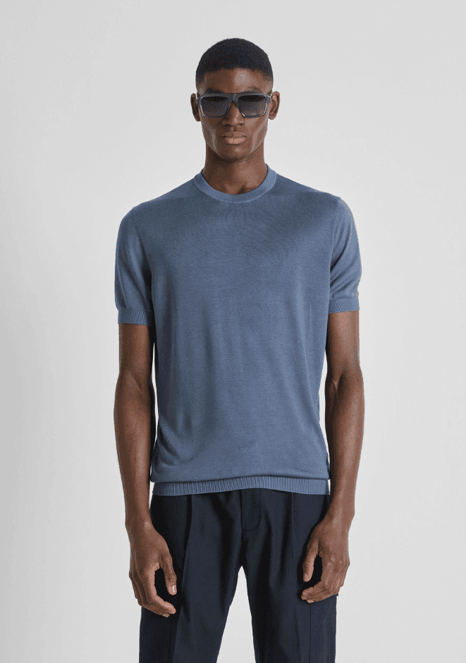 Antony Morato maglia misto seta uomo blu china - 2