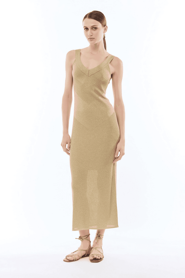 NENETTE abito lungo s/maniche maglia lurex 0900.oro xs - 3