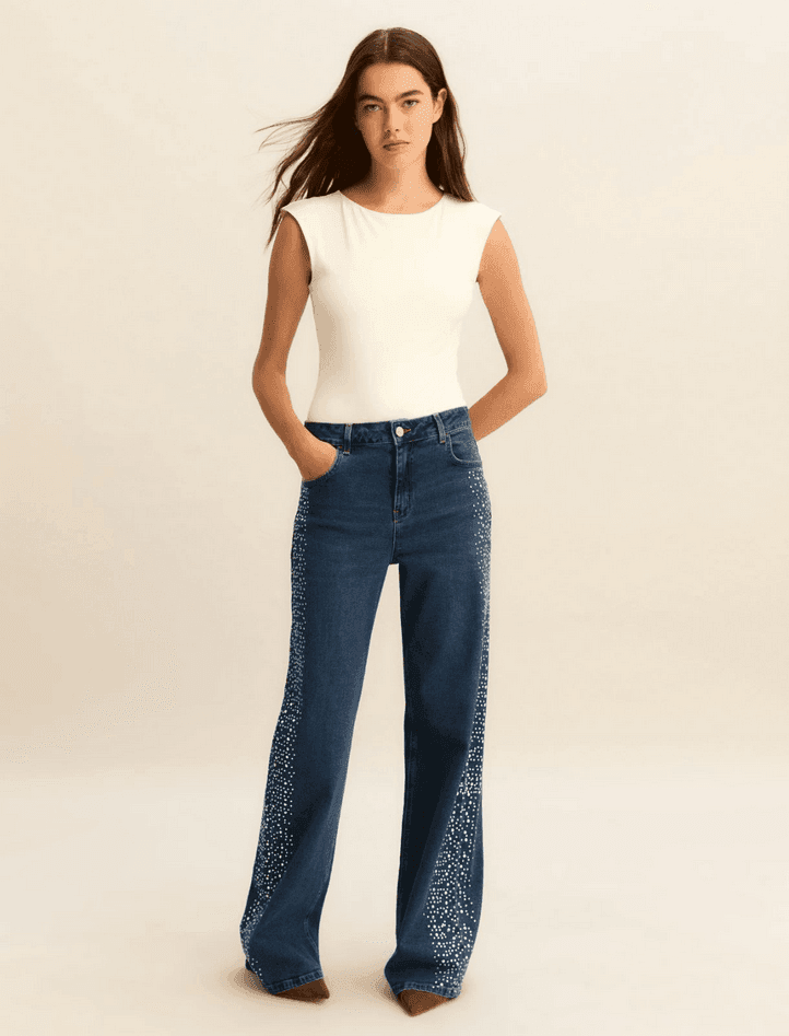 MARELLA jeans con cristalli e borchie donna blu - 2