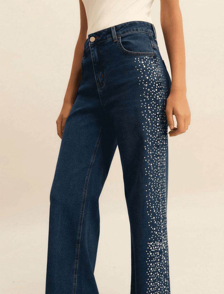 MARELLA jeans con cristalli e borchie donna blu - 3