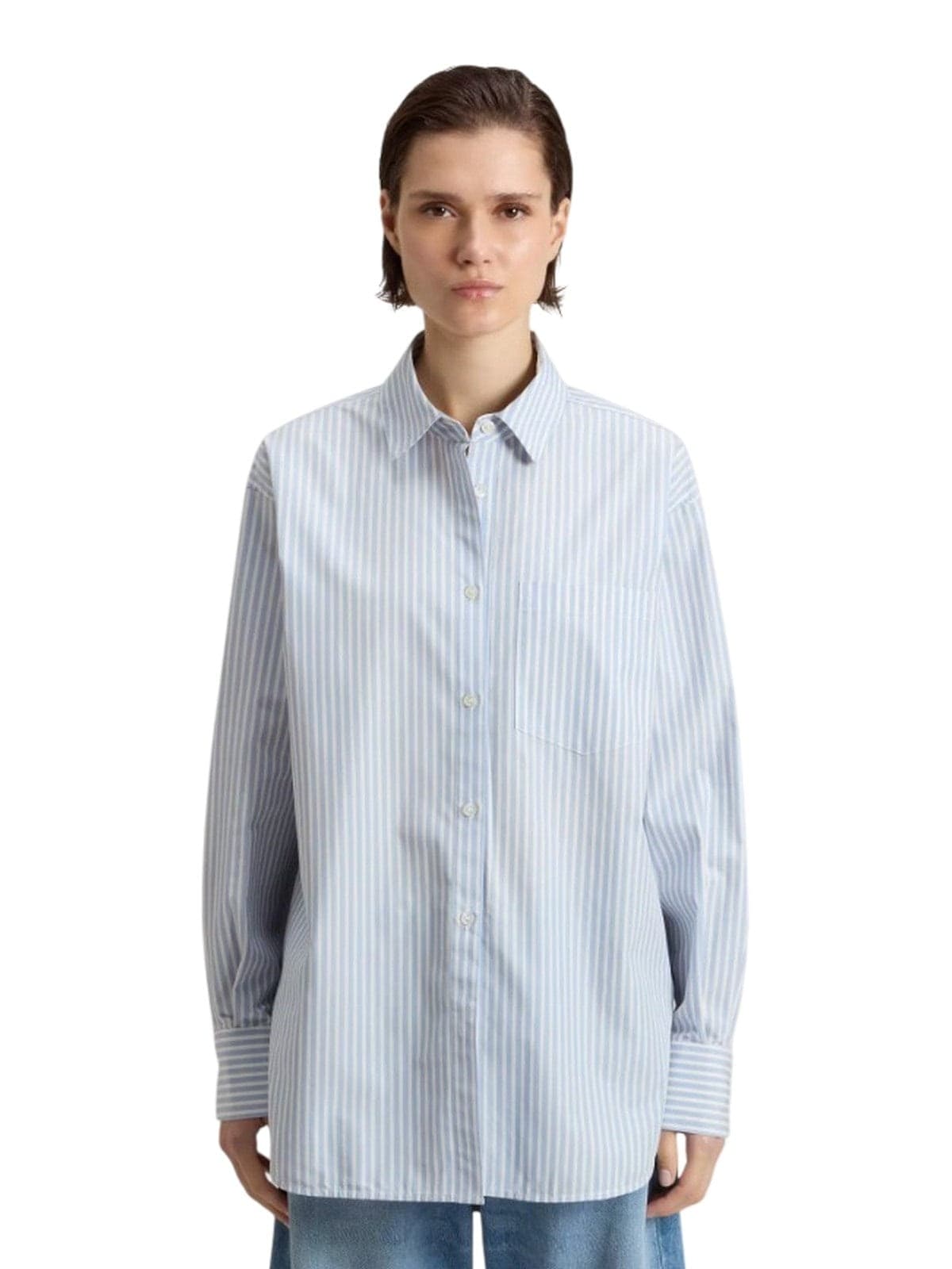 Woolrich camicie donna woolrich - striped cotton poplin boyfriend shirt stripe blue - blu - 2
