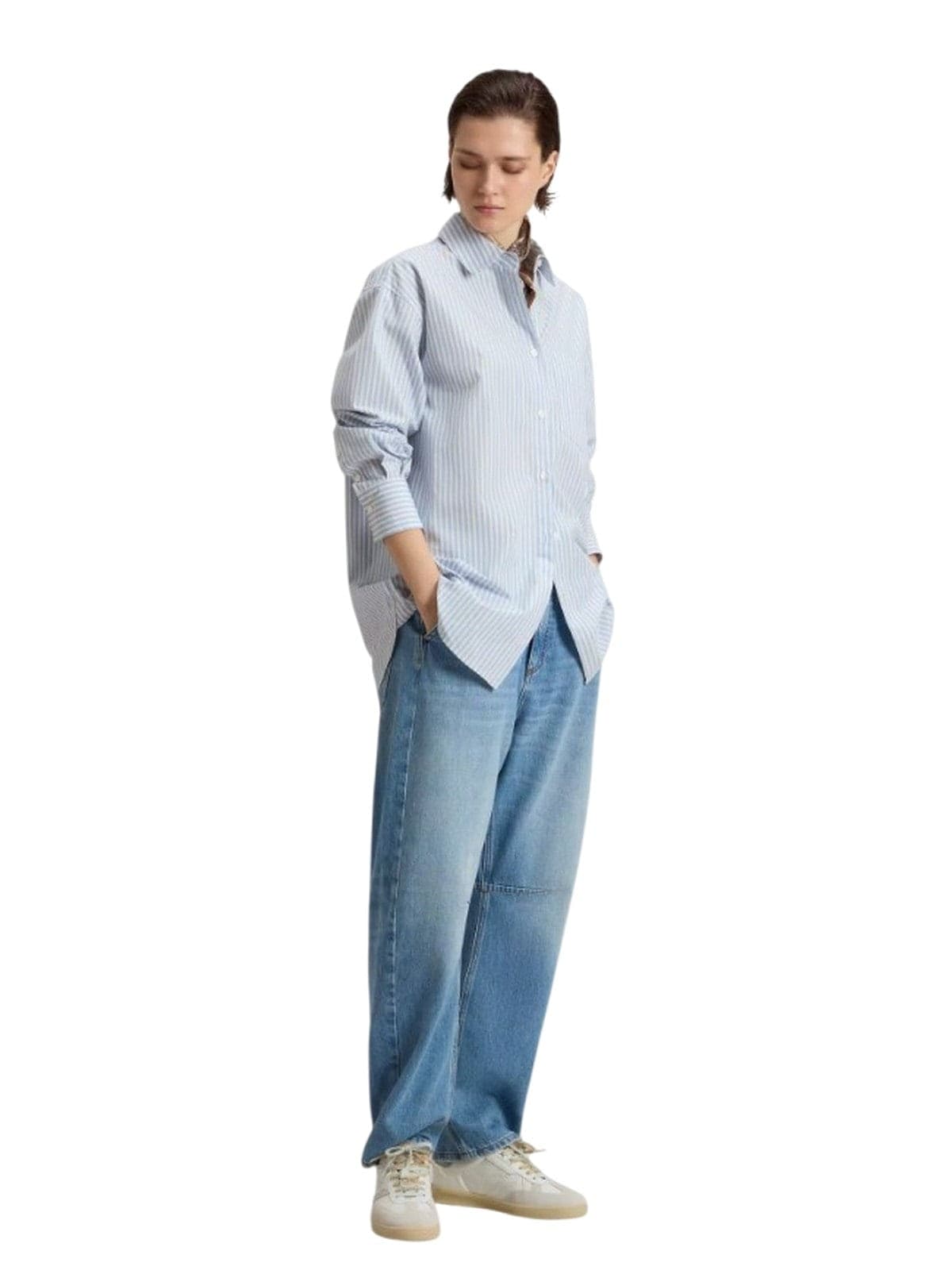 Woolrich camicie donna woolrich - striped cotton poplin boyfriend shirt stripe blue - blu - 3