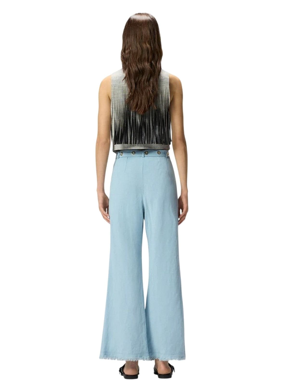 Pinko pantaloni donna pinko - leila pantalone lino stretch - azzurro - 4