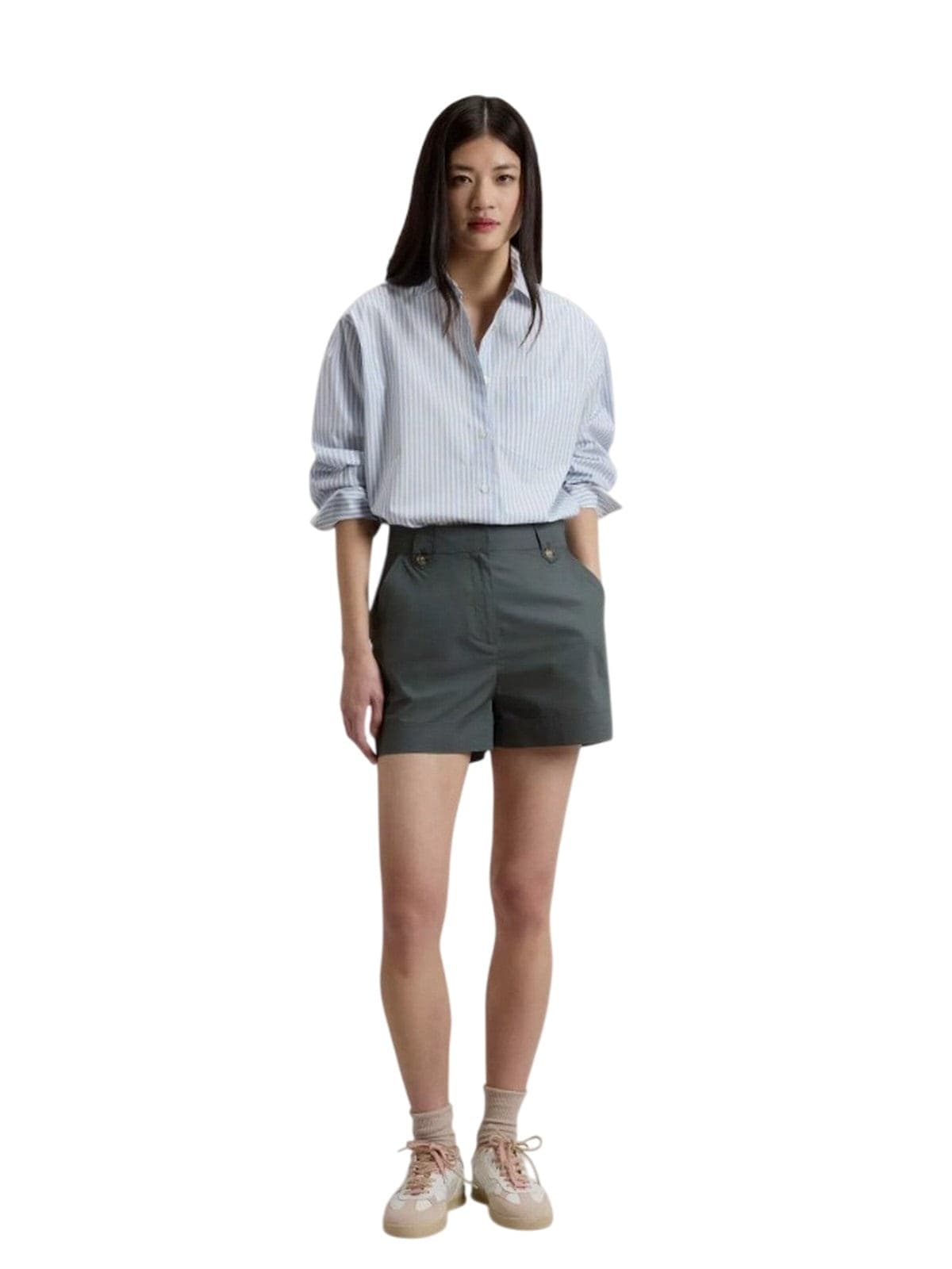 Woolrich pantaloncini donna woolrich - cotton poplin shorts forest veil - verde - 2