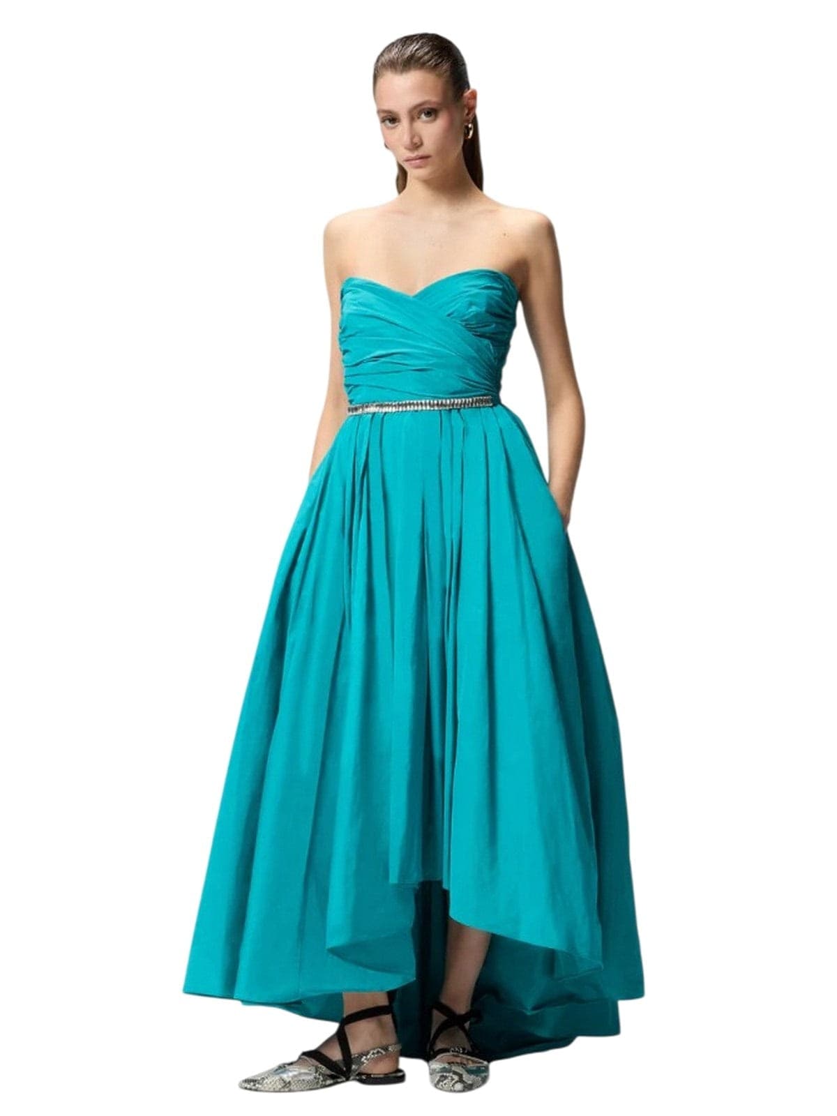 Pinko vestiti da sera e cerimonia donna pinko - dattero abito taffeta - verde - 3