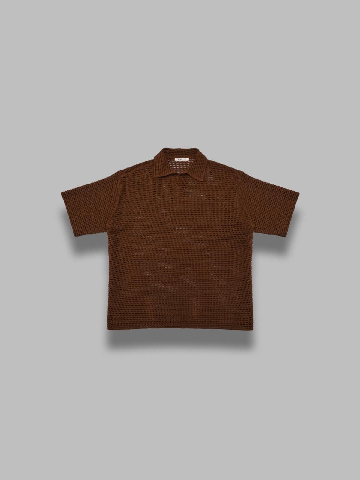 AURALEE tussah silk cotton mesh knit skipper polo