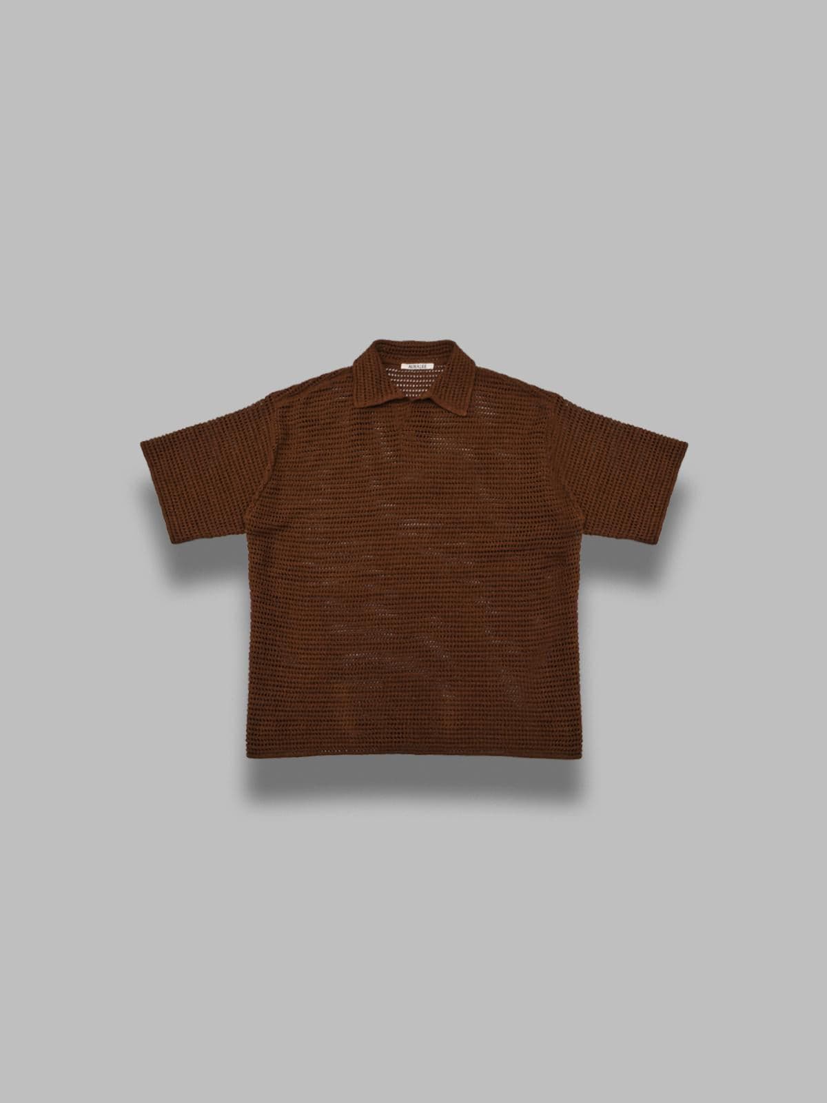 AURALEE tussah silk cotton mesh knit skipper polo - 4