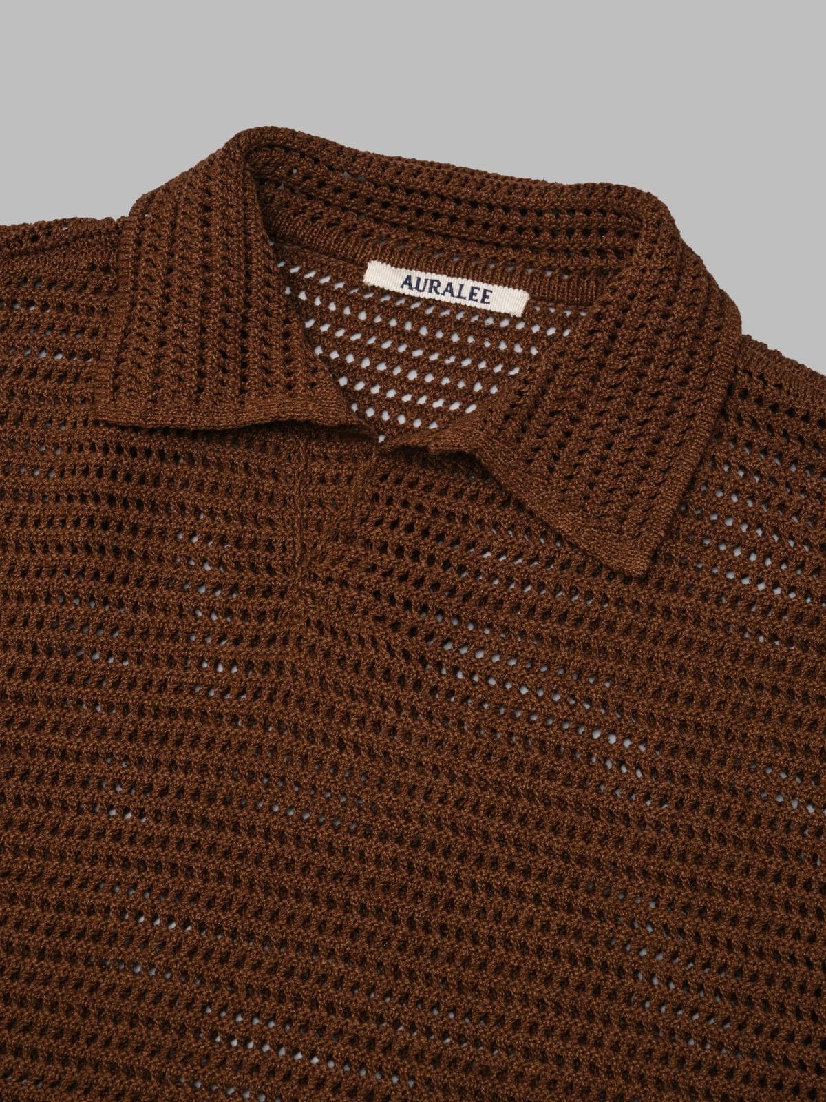 AURALEE tussah silk cotton mesh knit skipper polo - 3