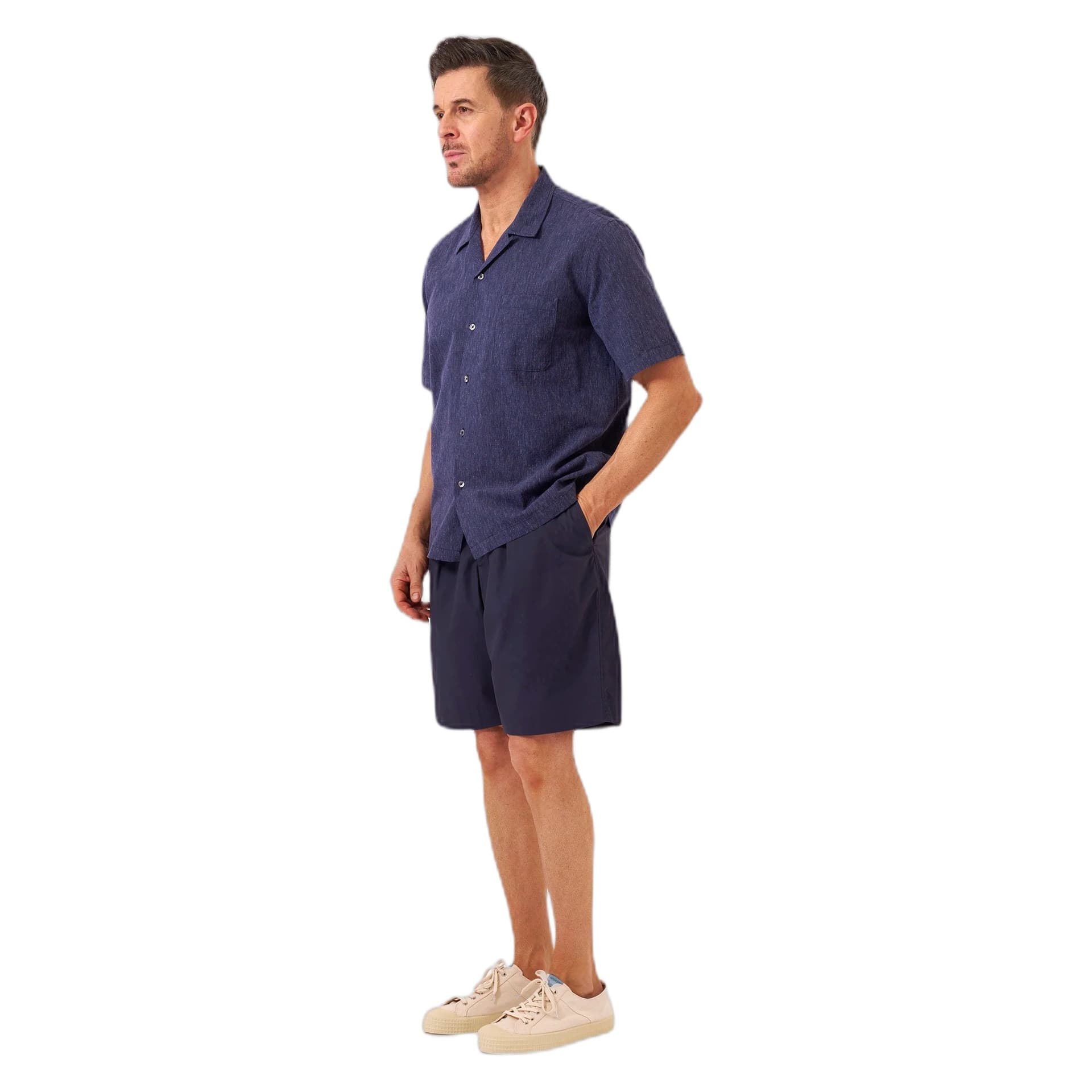 UNIVERSAL WORKS camicia universal works road shirt sido linen mix - navy - 4