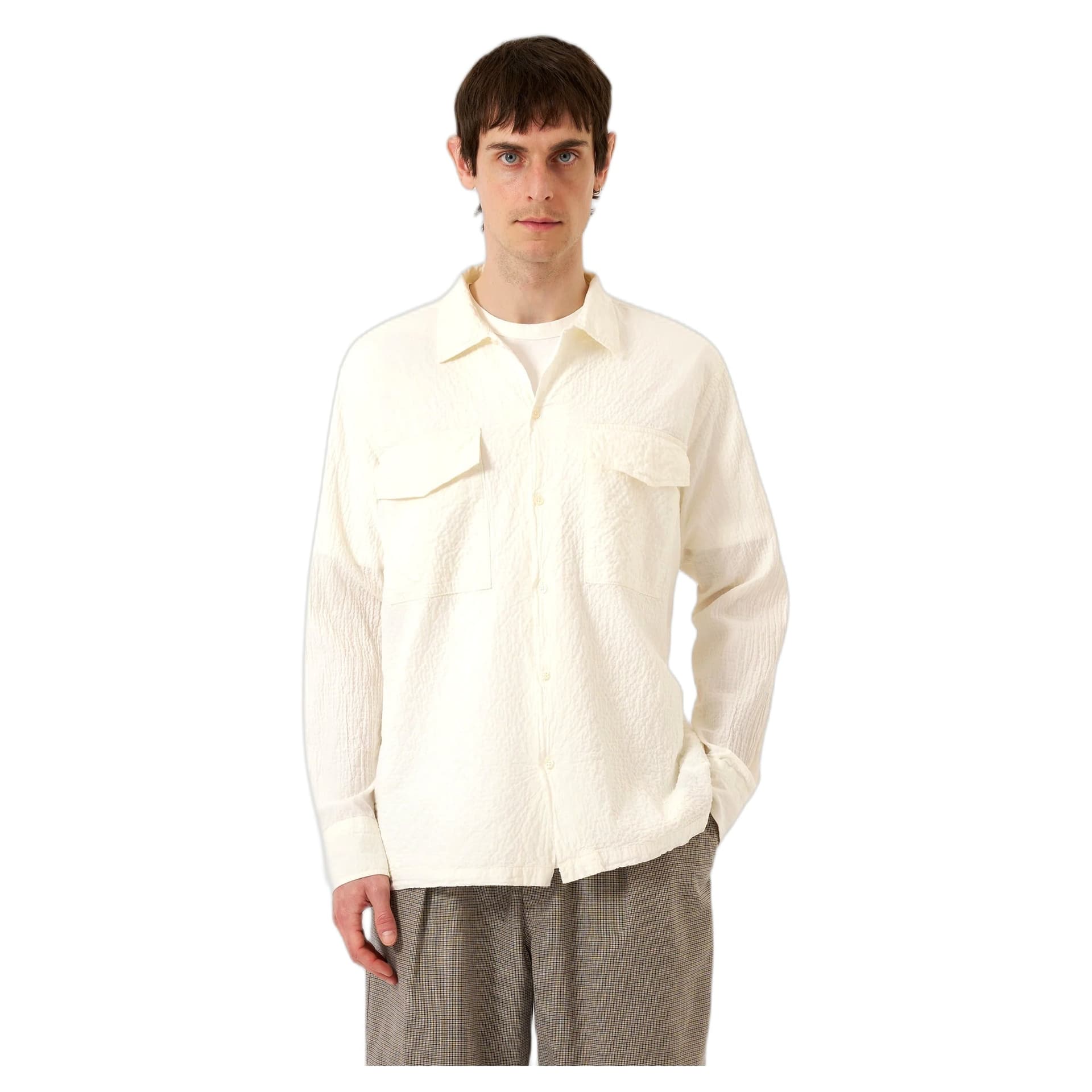UNIVERSAL WORKS camicia universal works attendant shirt arten seersucker - ecru - 2