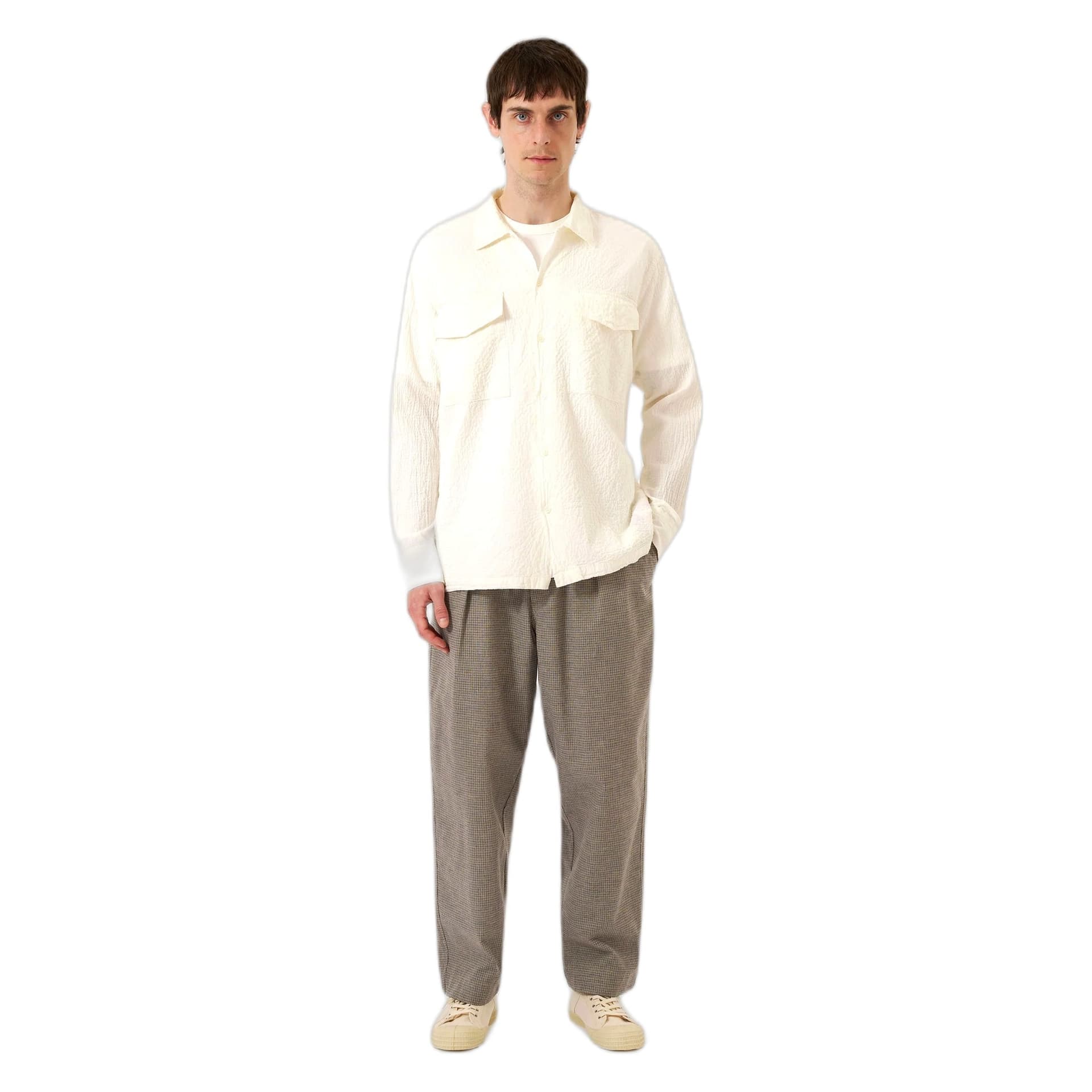 UNIVERSAL WORKS camicia universal works attendant shirt arten seersucker - ecru - 4