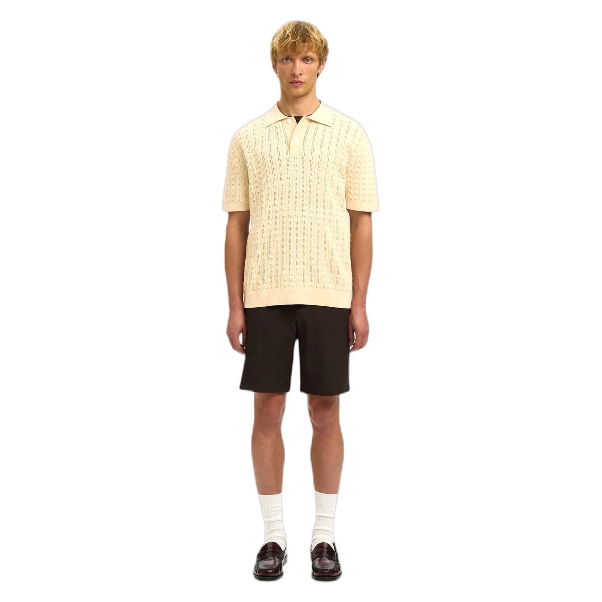 SELECTED HOMME polo selected homme mattis knit new cable polo - beige - 2