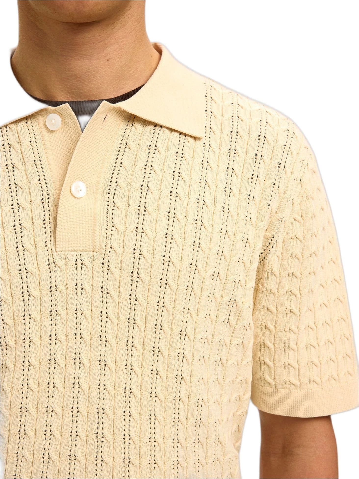 SELECTED HOMME polo selected homme mattis knit new cable polo - beige - 4