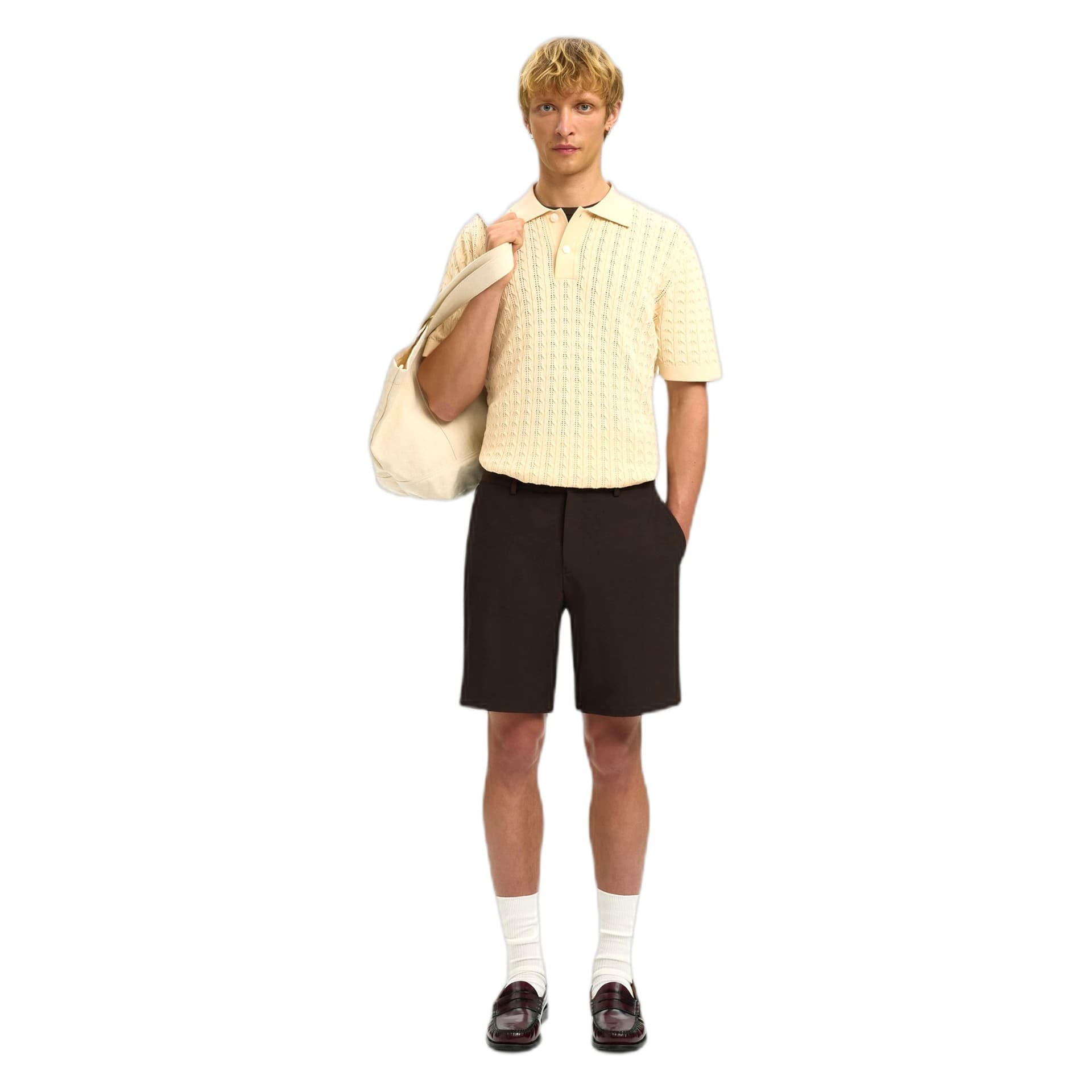 SELECTED HOMME polo selected homme mattis knit new cable polo - beige - 5