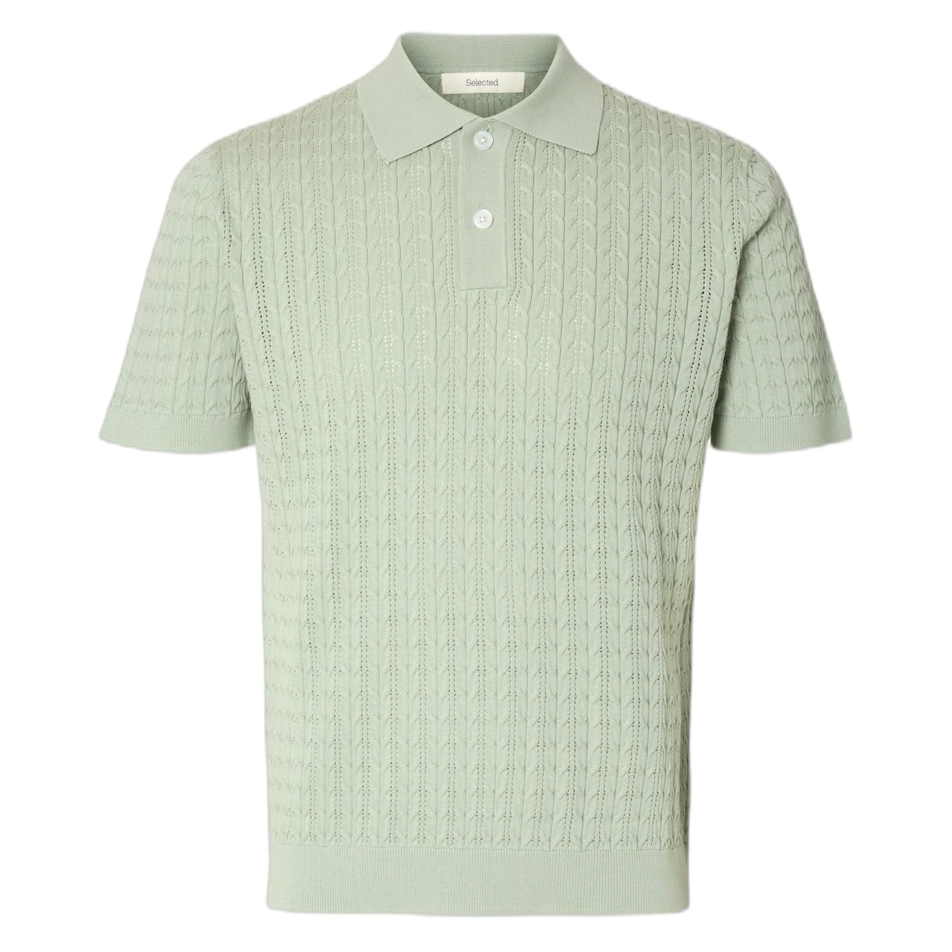 SELECTED HOMME polo selected homme mattis ss knit new cable polo - turchese - 4