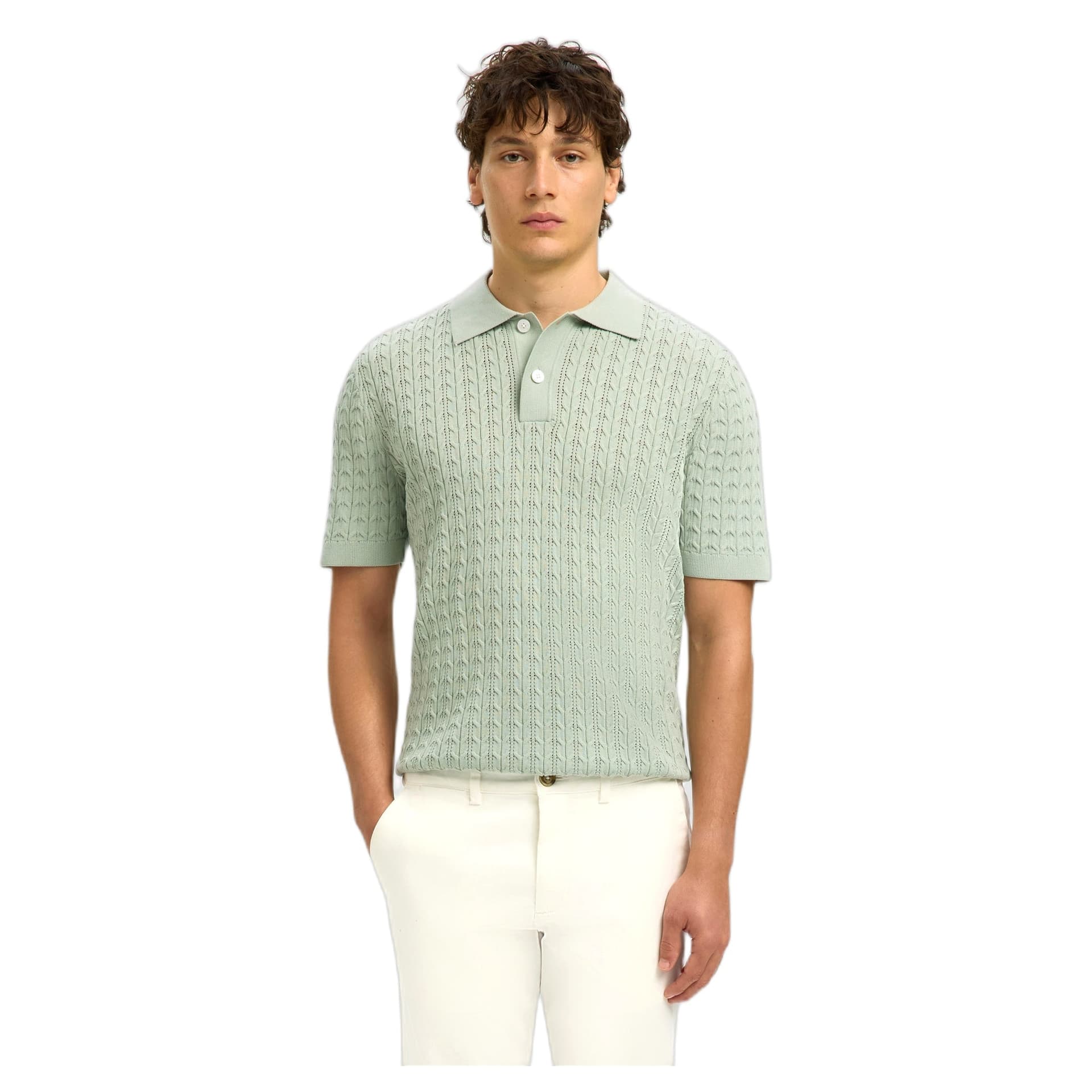 SELECTED HOMME polo selected homme mattis ss knit new cable polo - turchese - 2