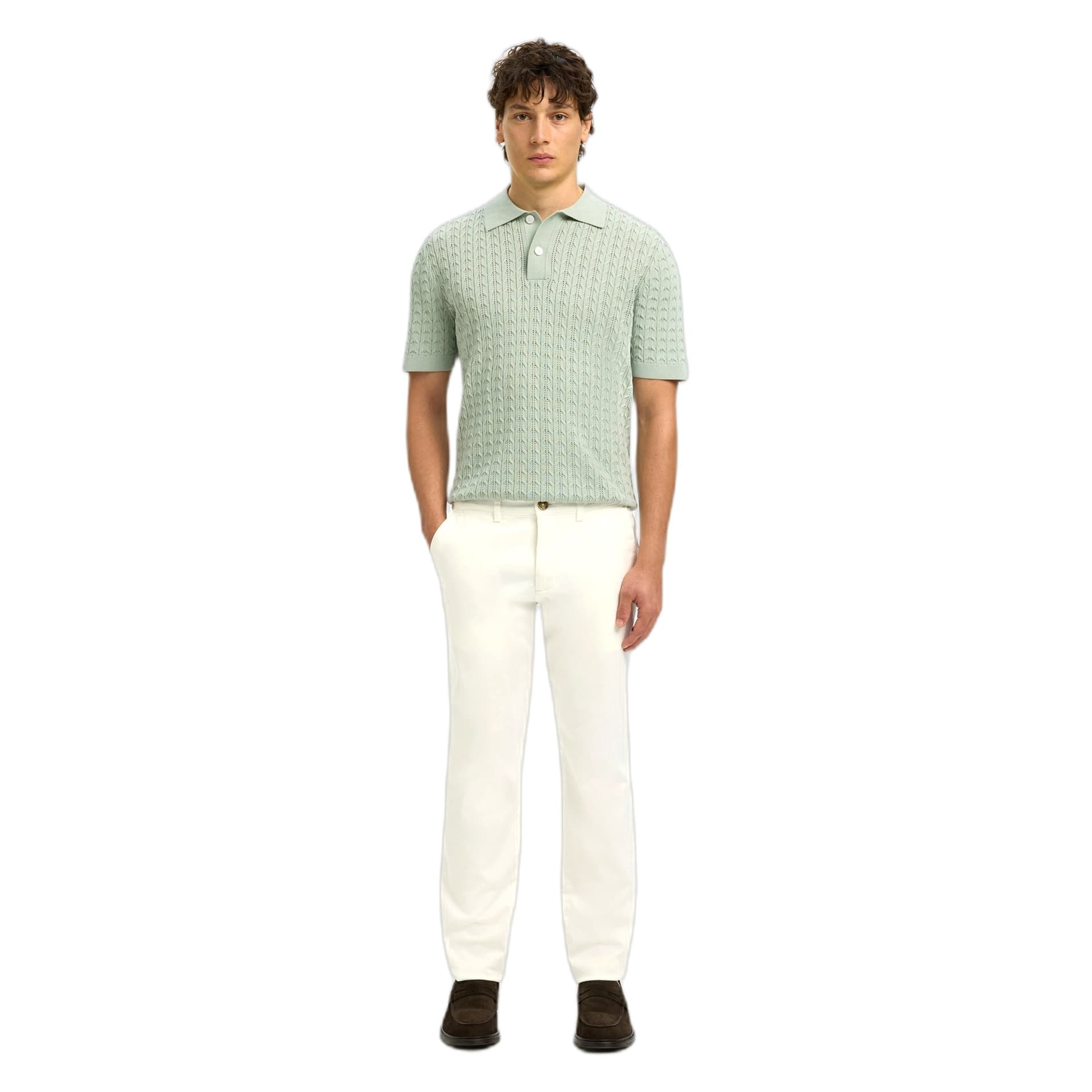 SELECTED HOMME polo selected homme mattis ss knit new cable polo - turchese - 3