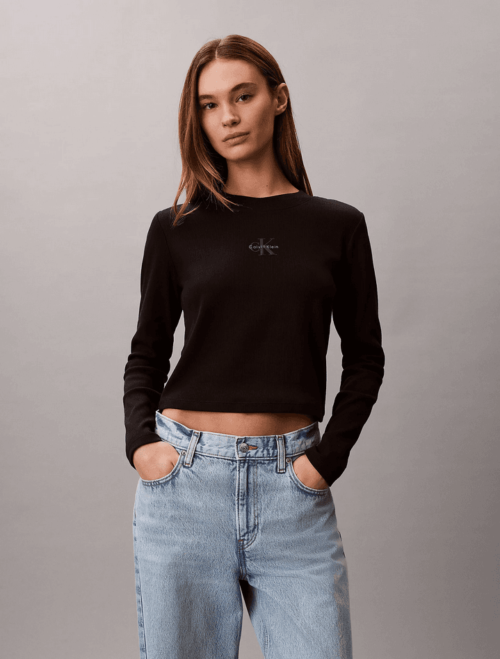 calvin klein t-shirt a maniche lunghe donna nero - 7