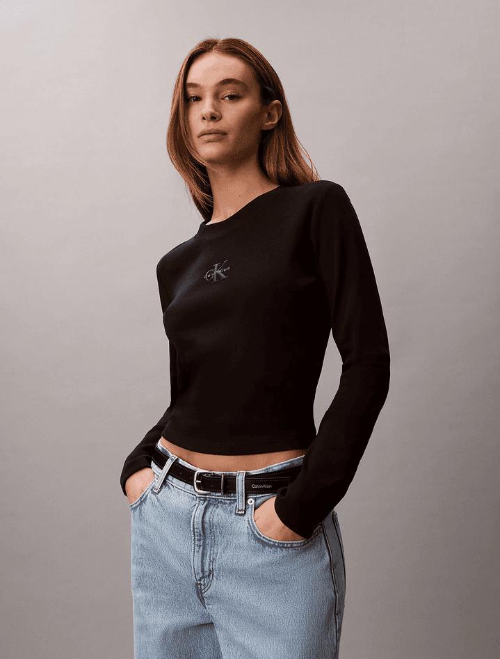 calvin klein t-shirt a maniche lunghe donna nero - 2