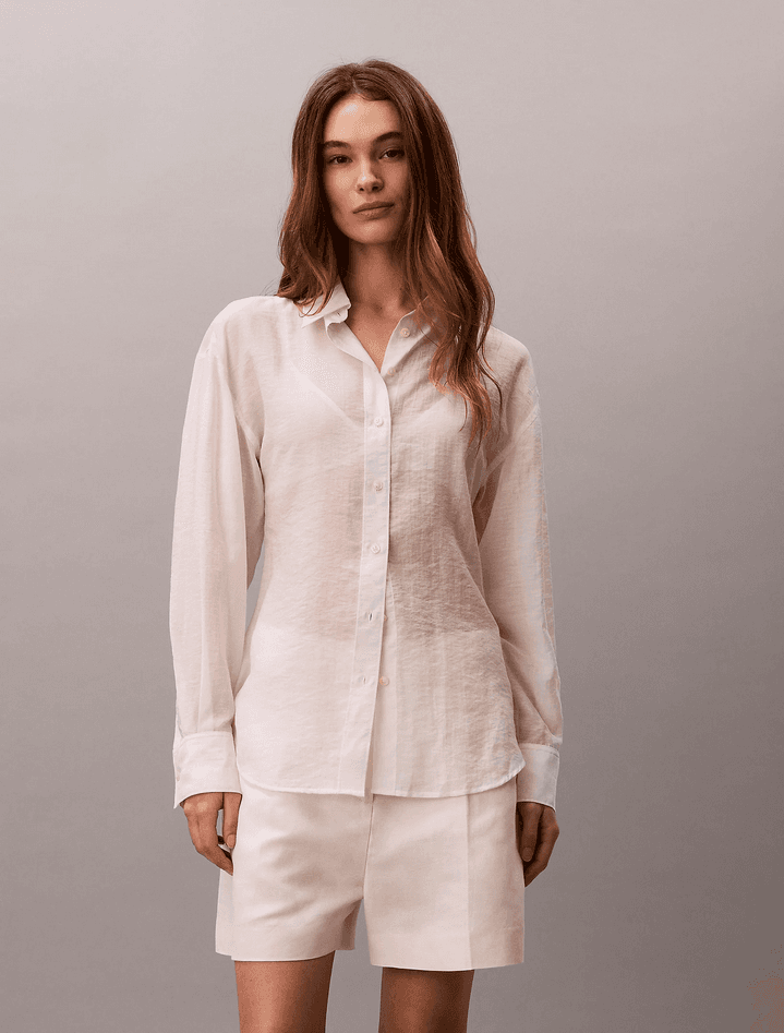 calvin klein camicia con retro intrecciato donna white sand - 6